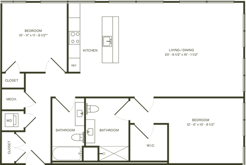 Floor plan for 2 beds, 2 baths, 1180 sqft